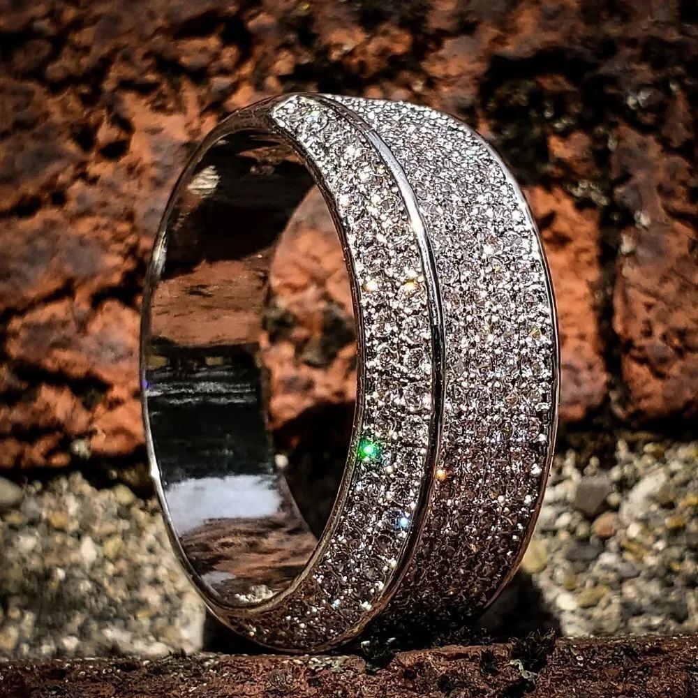 Silver Iced out Simulated Diamond Band Ring - Picture 2 of 3